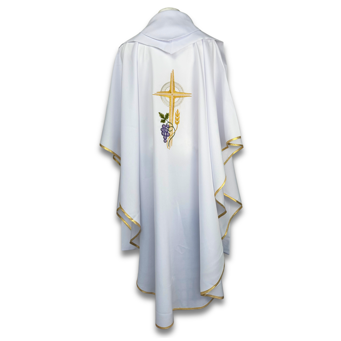 Casulla Ornamento Sacerdotal Blanca Bordado Eucarístico