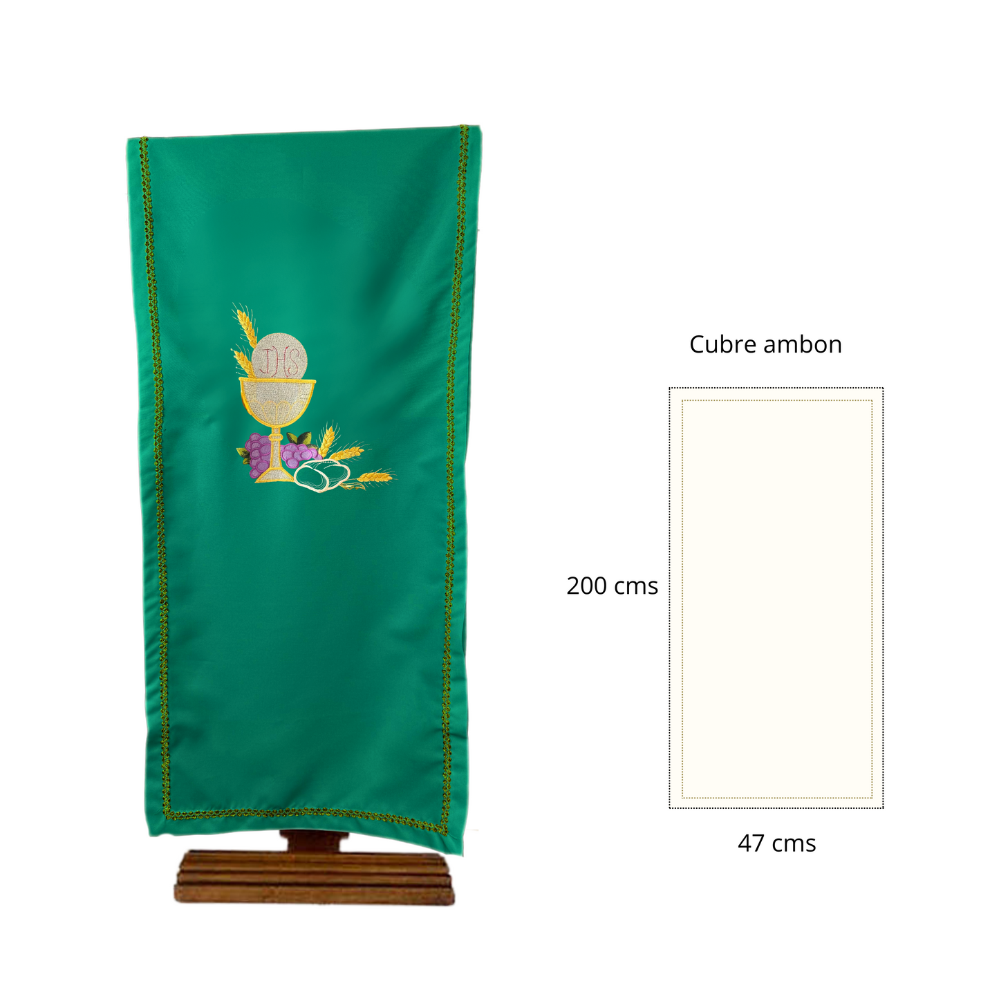 Juego de 3 Cubre Ambón Bordado Eucarístico (Verde, Rojo y Morado)