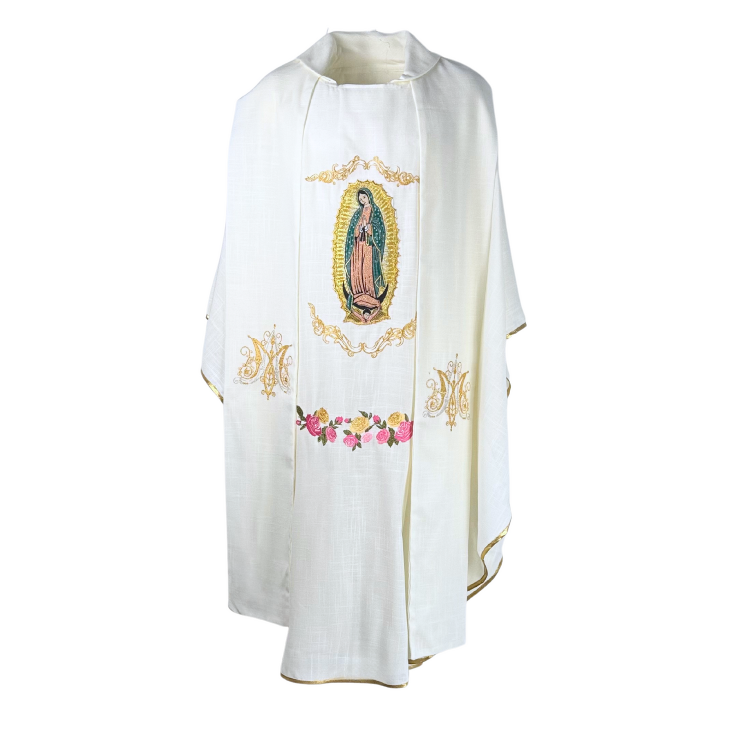 Casulla Ornamento Sacerdotal Virgen de Guadalupe Blanco Lino