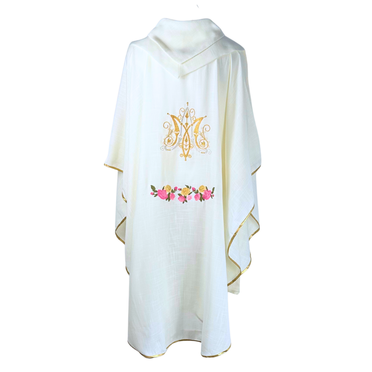 Casulla Ornamento Sacerdotal Virgen de Guadalupe Blanco Lino
