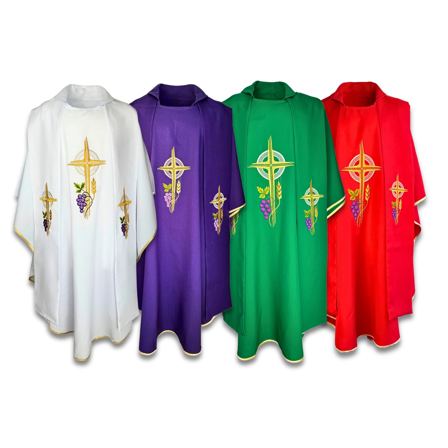Juego de Casullas Sacerdotales Bordado Eucarístico Colores Litúrgicos