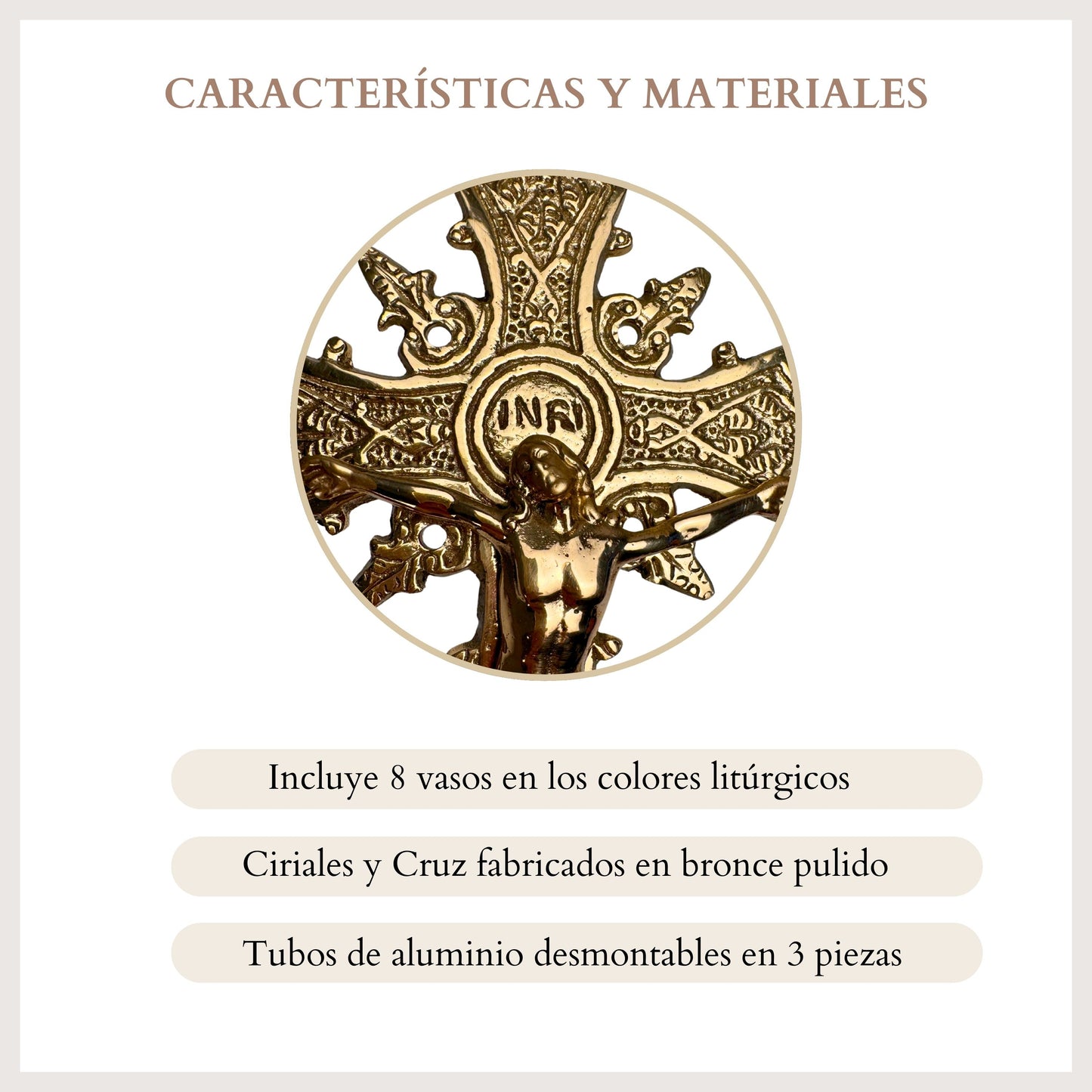 Ciriales Religiosos Y Cruz Alta, Incluye 8 Vasos Litúrgicos