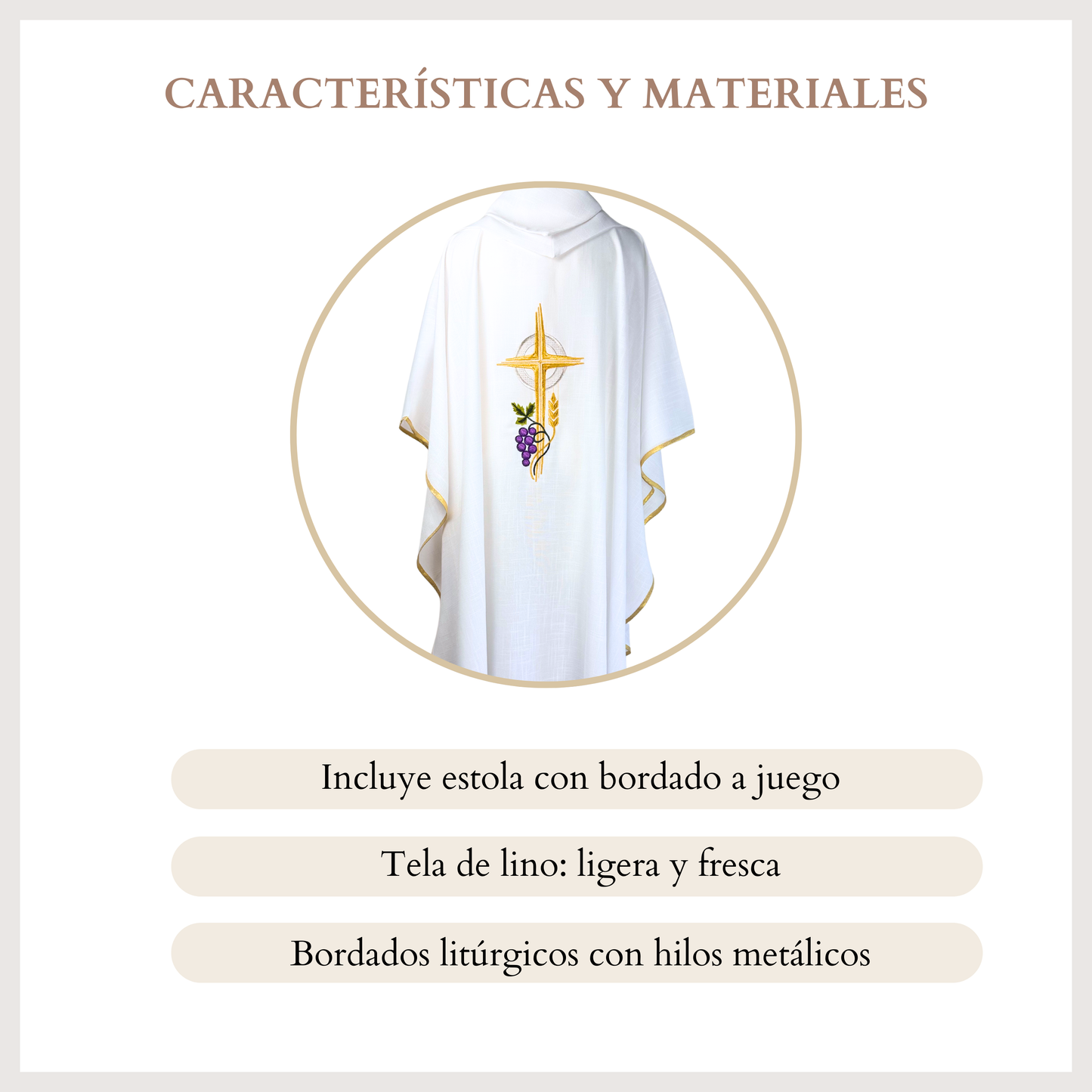 Casulla Ornamento Sacerdotal Bordado Eucarístico Lino
