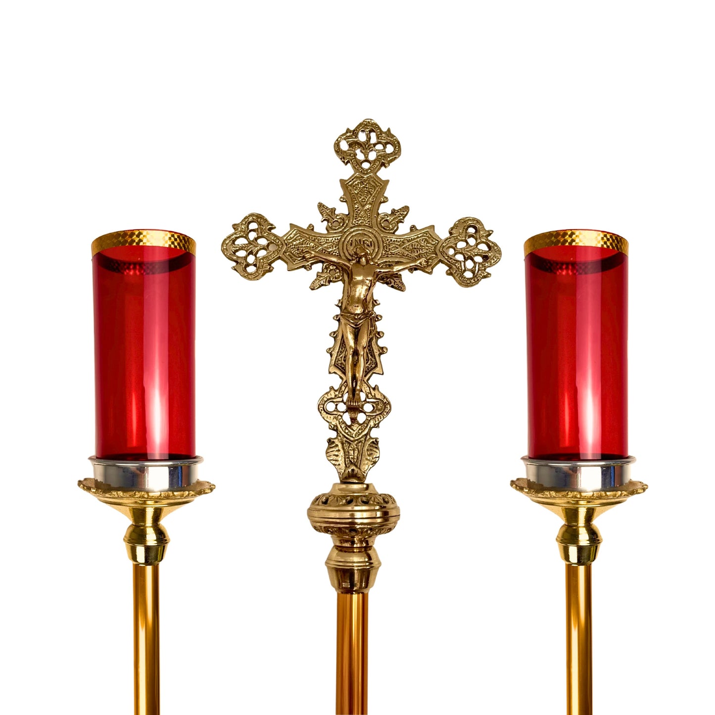 Ciriales Religiosos Y Cruz Alta, Incluye 8 Vasos Litúrgicos