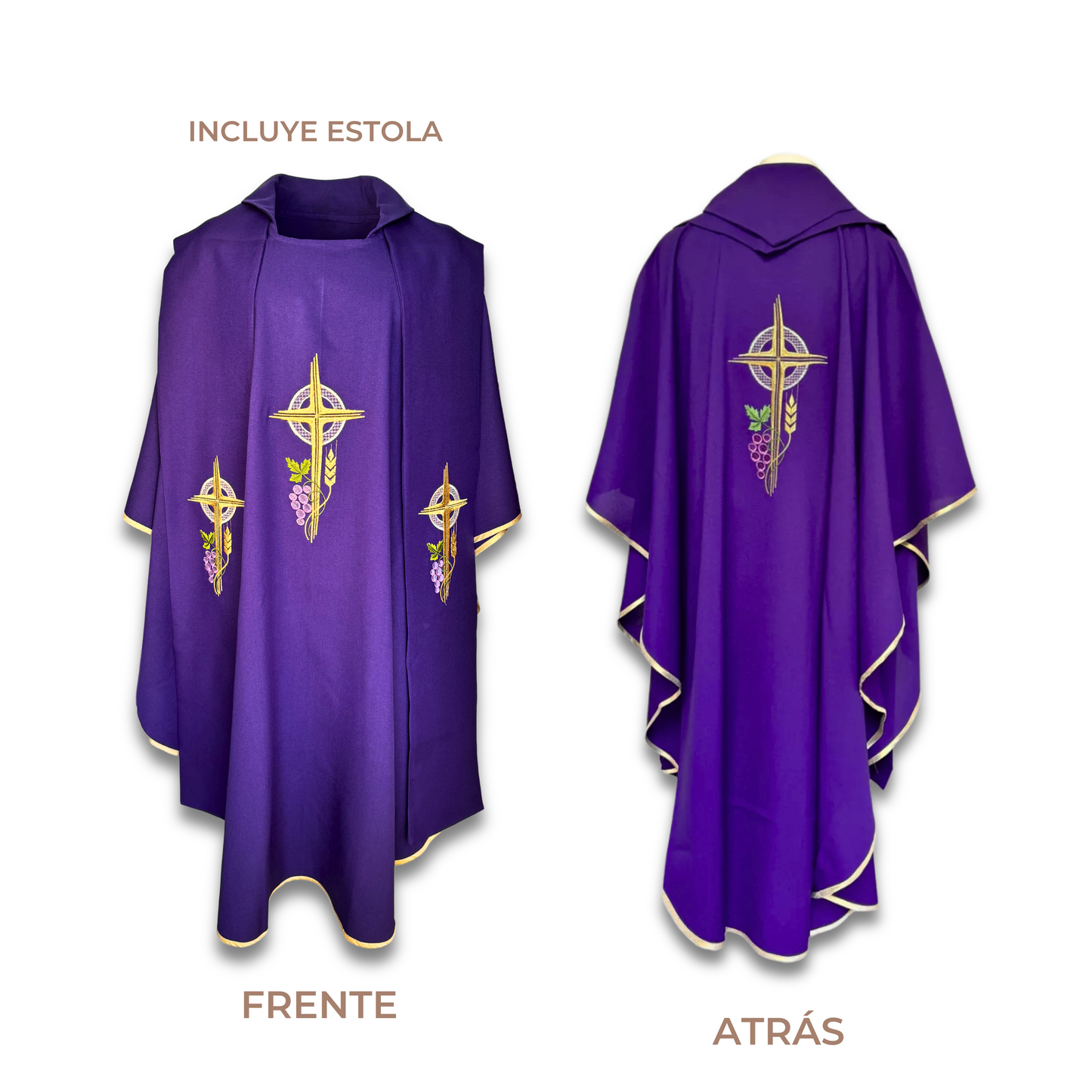 Casulla Ornamento Sacerdotal Morada Bordado Eucarístico