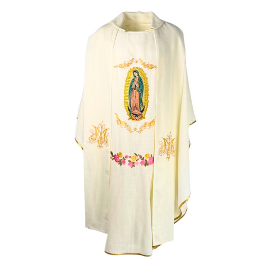 Casulla Ornamento Sacerdotal Virgen de Guadalupe Beige Lino