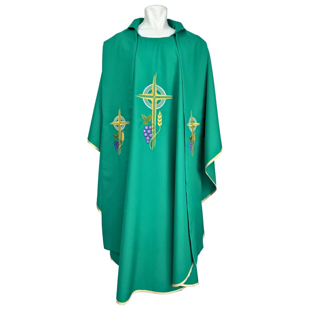 Casulla Ornamento Sacerdotal Verde Bordado Eucarístico