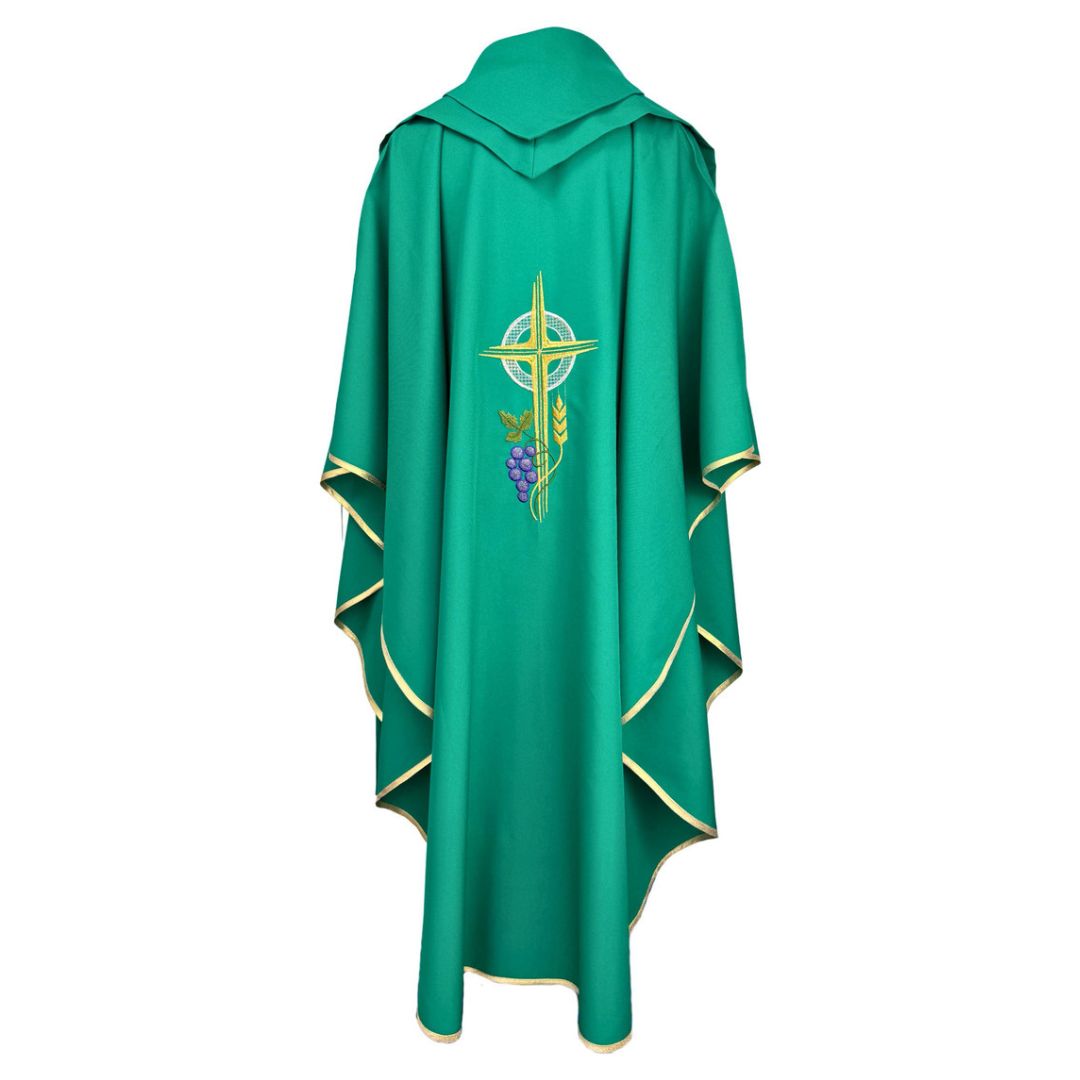 Casulla Ornamento Sacerdotal Verde Bordado Eucarístico