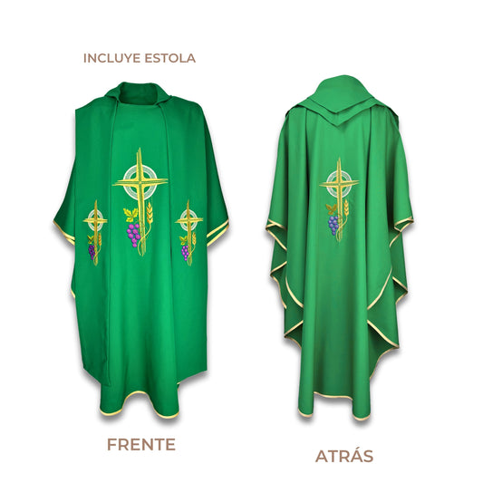 Casulla Ornamento Sacerdotal Verde Bordado Eucarístico