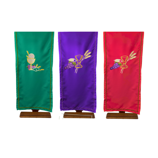 Juego de 3 Cubre Ambón Bordado Eucarístico (Verde, Rojo y Morado)