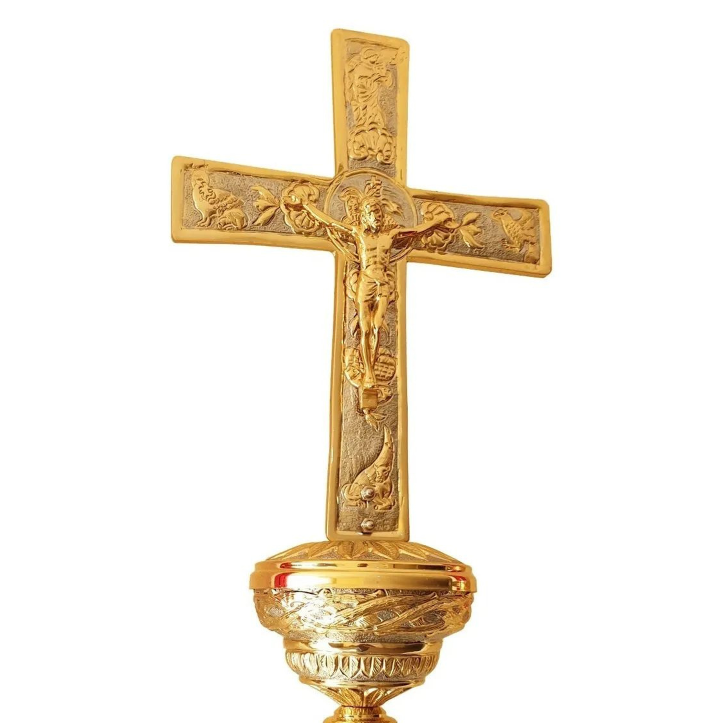 Ciriales Religiosos Y Cruz Alta Cincelados, Incluye 8 Vasos Litúrgicos