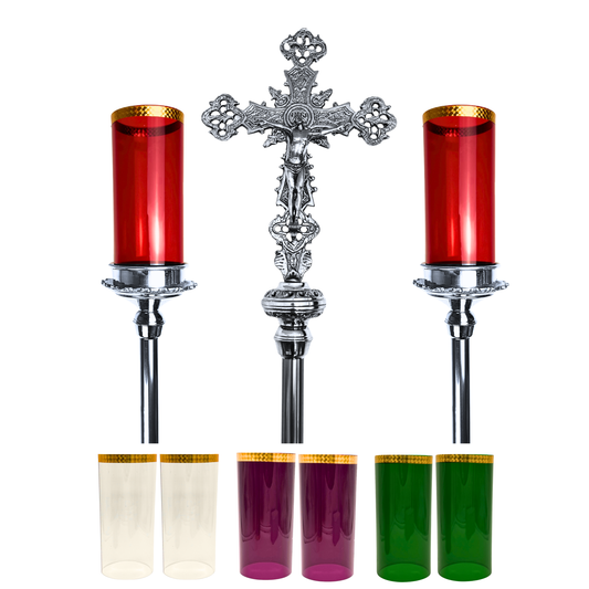 Ciriales Religiosos Y Cruz Alta, Plateado