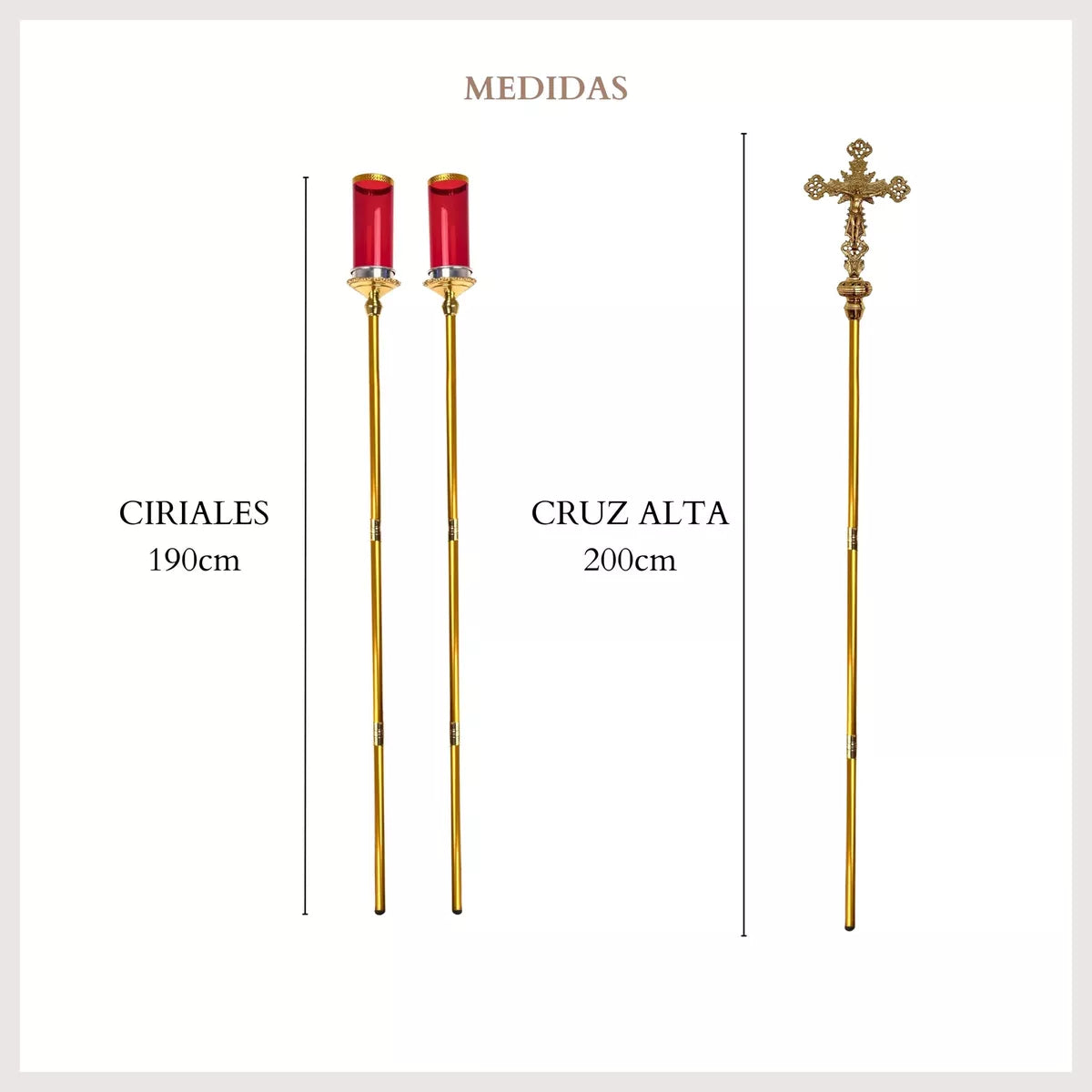 Ciriales Religiosos Y Cruz Alta, Incluye 8 Vasos Litúrgicos